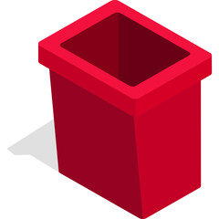 Isometric Red Container With A Rectangular Opening And A Dark Shadow Cast Below It