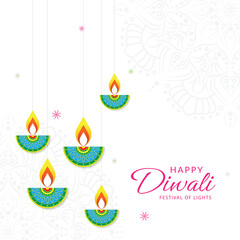 Premium indian religious card for festival of lights, happy diwali. Celebrating the festival of lights background
