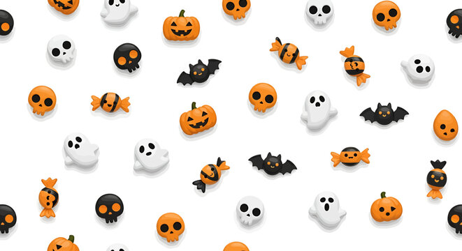 Cute Halloween Wallpaper Featuring Pumpkins, Ghosts, and Bats - A Festive Digital Decoration