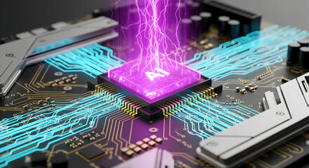 Artificial Intelligence Processing Power on a Futuristic Circuit Board