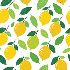 Obraz premium Lemon and Leaf Pattern on White Background.