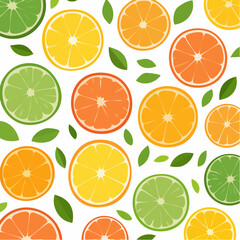 Obraz premium Vibrant Citrus Slices and Green Leaves Pattern 1.