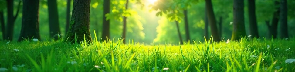 Sun-Dappled Lush Green Forest Meadow Vibrant Nature Scene Perfect for Ecology and Environmental Backgrounds