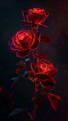 Vertical Neon-Outlined Roses with Glowing Edges on Dark Background