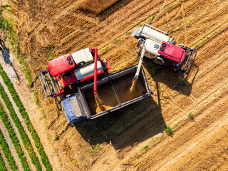Combine harvester working on a wheat field，Aerial photos