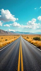 Serene Panoramic Landscape Open Road Journey to the Horizon, Evoking Freedom and Spontaneity