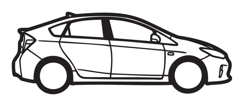 Black outline of a modern sedan car viewed from the side with emphasis on sleek aerodynamic lines.