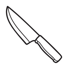 Fototapeta premium Black outline of a kitchen knife with a curved blade and detailed handle, ideal for culinary purposes.