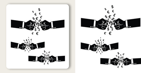 Illustration of three pairs of fists colliding, symbolizing business competition, conflict, or agreement vector illustration