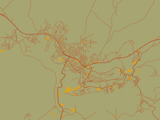 Poster-ready flat map of Mardin, T&uuml;rkiye, sage green ground with rust-red roads and ochre accents.