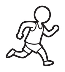 Black outline illustration of a faceless stick figure running energetically, wearing a sleeveless top and shorts.