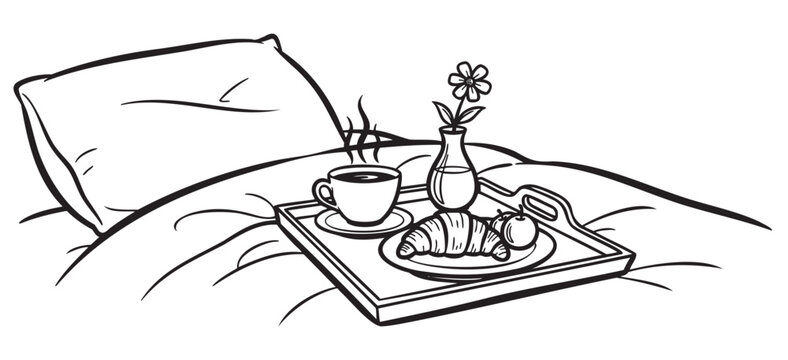breakfast in bed black and white drawing clip art preview