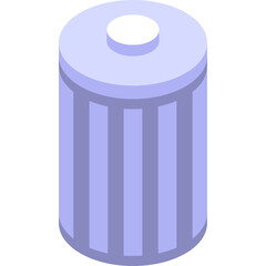 Light Blue Trash Can Icon With Vertical Stripes and White Lid Realistic Isometric 3D Illustration With Transparent Background