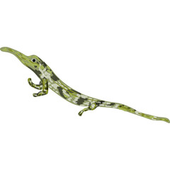 A Stylized Green Lizard With Camouflage Markings Stands On Its Four Legs Against A White Background
