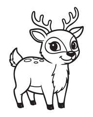 Fototapeta premium Cute cartoon deer with large eyes and prominent antlers, outlined in black, standing with a friendly expression.