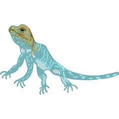 Pixel Art Blue Lizard with Orange Head and Four Legs on Transparent Background
