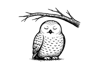 Snowy Owl hand drawn simple engraved vector illustration