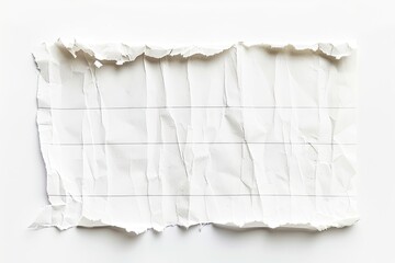 Ripped, lined paper scrap with rough edges on a white background for notes