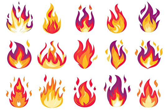 Set of flames igniting, isolated. Vector design elements for safety, heating or hotness
