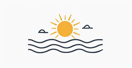 Obraz premium Sunrise over ocean waves - simple icon graphic for travel, tourism, or weather report