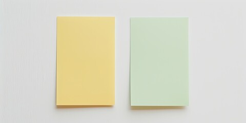 Two blank colorful notes on white surface for message, reminder, or organization