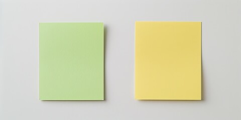 Two colored memo pads on gray surface; office, notes, reminders, organization