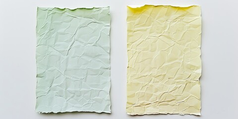 Two colorful wrinkled sheets on white backdrop. Scrapbooking, message, note