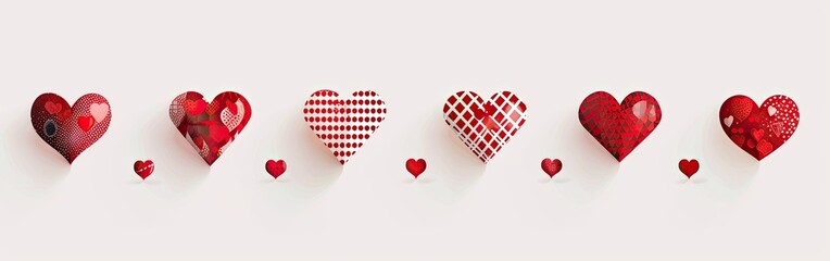 Various hearts pattern align on light surface for love expression concept