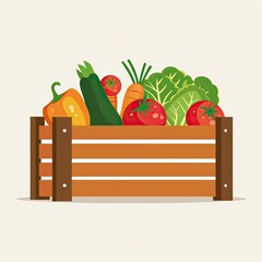 Vegetables in crate, harvest, farm, background simple, flat illustration, grocery