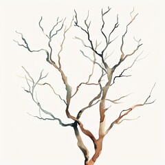 Watercolor tree branches illustration against a white background for art