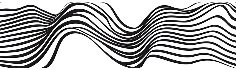 Wavy Black Lines Optical Illusion Abstract Pattern on White, motion effect