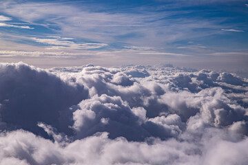 Blue and white cloudscape natural background pattern. Beautiful sky