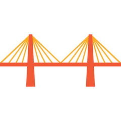 Orange Suspension Bridge with Yellow Cables on Transparent Background Vector Illustration