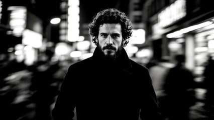 Fototapeta premium Gritty Man City Night Black White