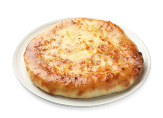 One delicious Megrelian khachapuri isolated on white