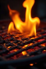 Intense Flames Licking a Grill Close-up of Vibrant Charring and Heat Perfect for Culinary Websites, Blogs, Cookbooks, and Barbecue Food Backgrounds