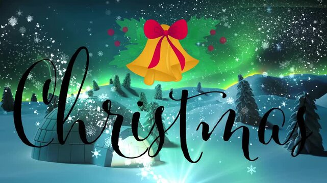 At start igloo scene unfolding, strokes tracing Christmas, flakes drifting for festive scene