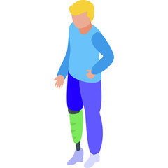 Person With Prosthetic Leg Standing With Light Blue Long Sleeve Shirt And Blue Pants Isometric Vector Illustration Isolated On White Background