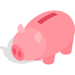 Pink Piggy Bank With Red Slot In Isometric Style Casts Shadow On Transparent Background