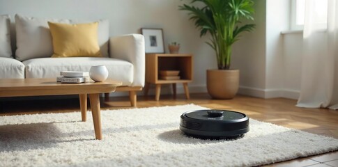 Sleek Robot Vacuum Effortlessly Cleaning Modern Minimalist Living Room