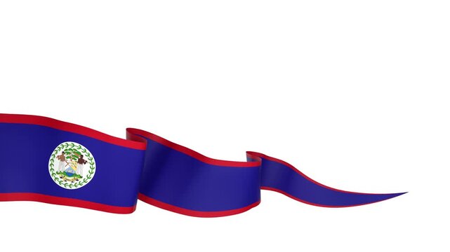 Waving Belize Flag Ribbon on White Background with Alpha