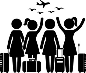 Happy Female Travelers Group Ready for Vacation Silhouette Icon