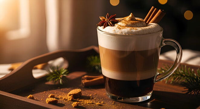 Aromatic Coffee Dream: A Captivating Artistic Presentation of a Festive Drink with Spices