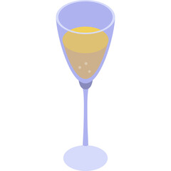 Pixel Art Of A Tall Flute Glass Filled With Golden Yellow Bubbly Beverage Against A Transparent Background