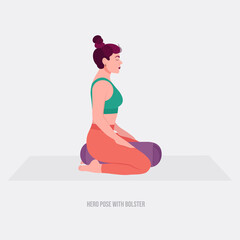 Pixel Art Young Woman in Coral Pants and Teal Sports Bra Sits in Meditation Pose on Purple Bolster Outdoors During Daytime
