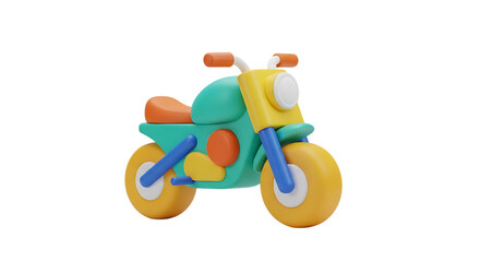 Colorful 3D Playful Motorcycle Icon, Modern Cartoon Unique Stylish Minimalist Toy Motorbike Design, Isolated Creative Transport Illustration