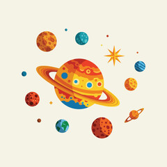 Colorful illustration of planets and stars in the vast universe.