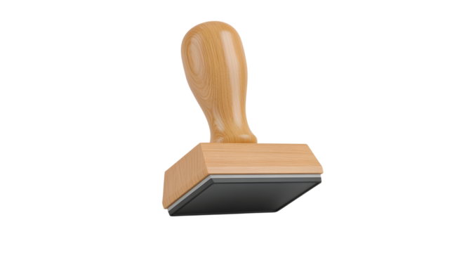 Simple wooden rubber stamp with blank impression area on white background