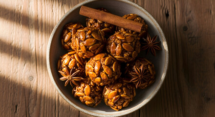Fototapeta premium A close up shot of a bowl full of traditional and delicious cookies with spices