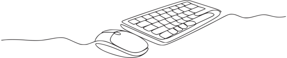 Minimalist line drawing keyboard and mouse computer technology
